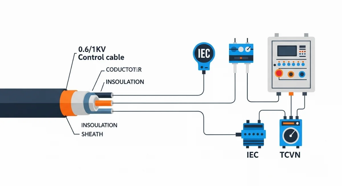 Các lớp cách điện, giáp bảo vệ và vỏ ngoài của cáp điều khiển 1kV