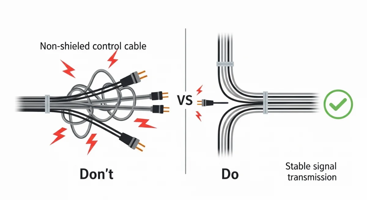 Sơ đồ minh họa khoảng cách an toàn khi đi dây cáp điều khiển