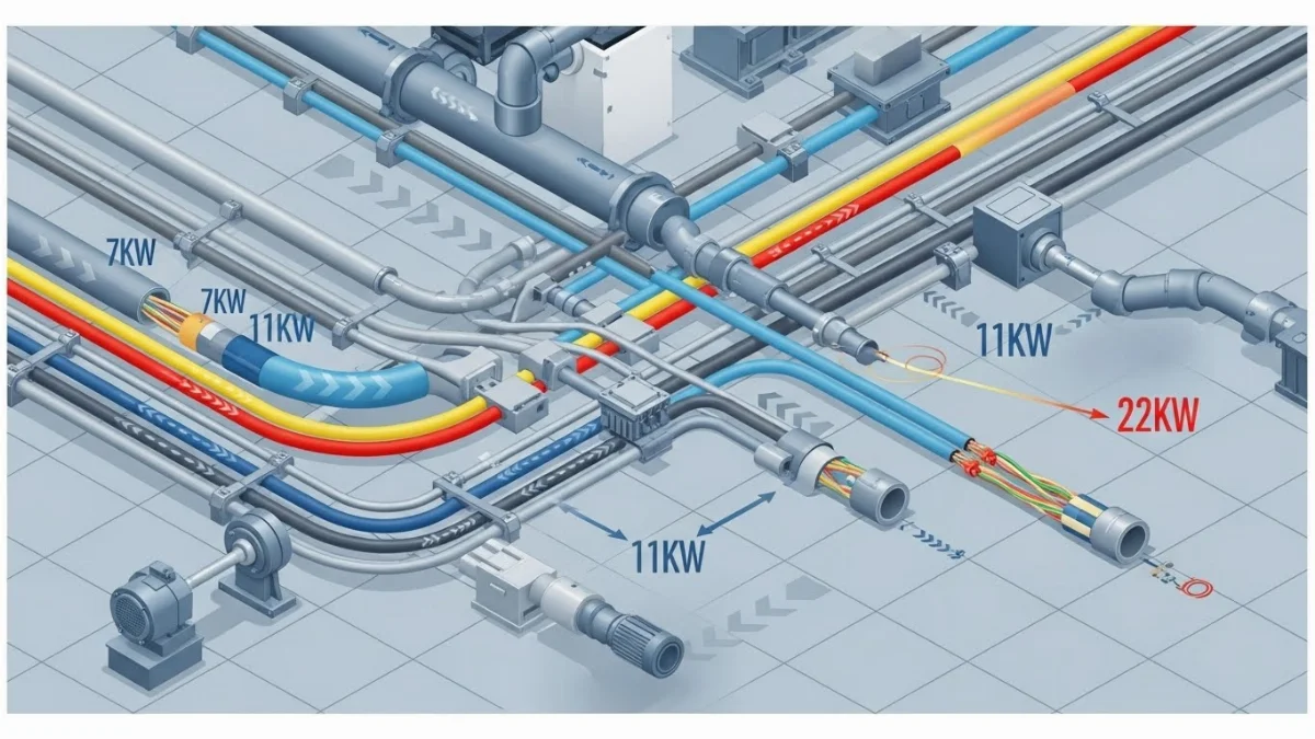 Sơ đồ minh họa hiện tượng sụt áp trên đường dây điện dài
