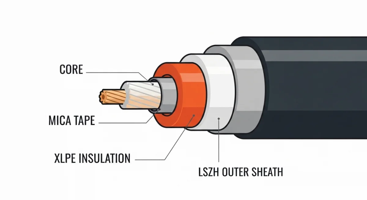 Lớp băng chống cháy Mica và vật liệu chống cháy trong cáp điều khiển.