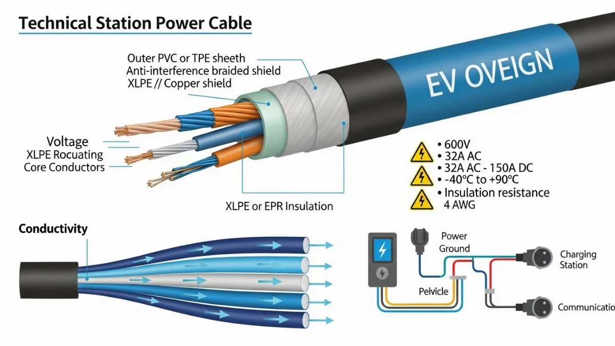 Kỹ thuật viên đang kiểm tra chất lượng cáp sạc EV theo tiêu chuẩn