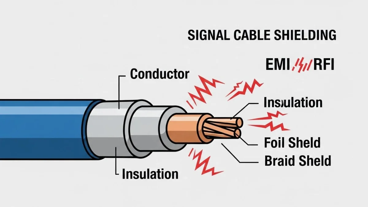Mặt cắt lớp chống nhiễu braid shield của cáp tín hiệu