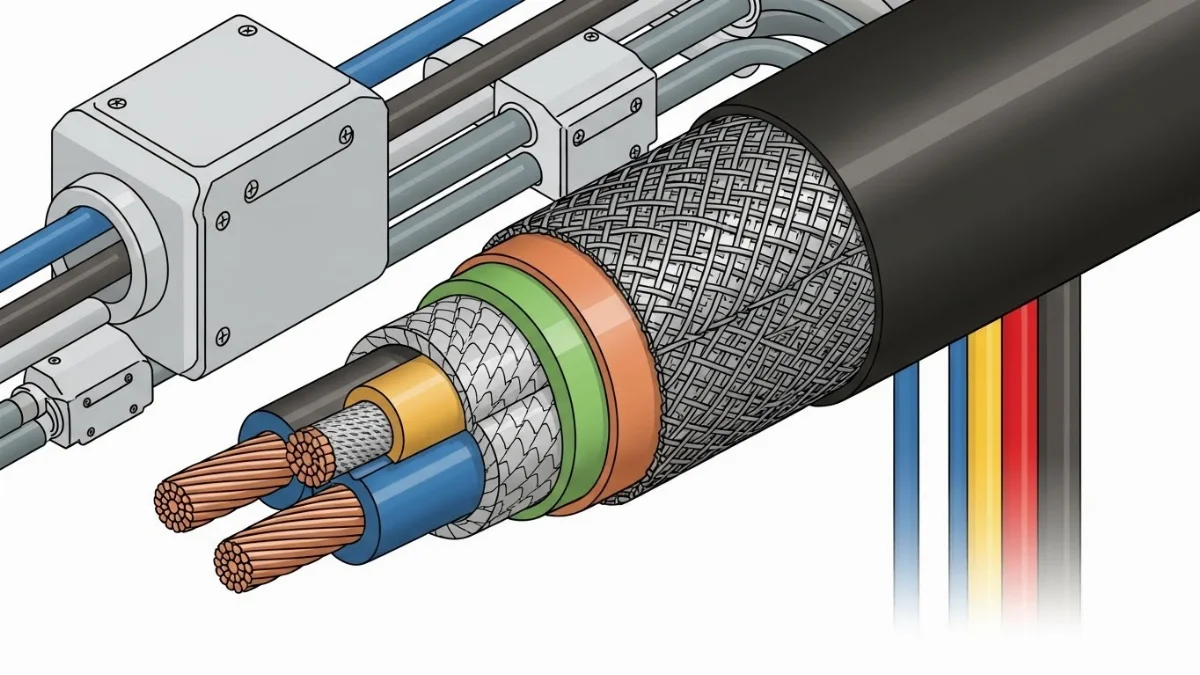 Sơ đồ minh họa cấu tạo lớp màn chắn chống nhiễu trong cáp điện