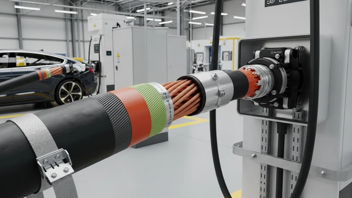 Hình ảnh cáp ngầm chống thấm chịu lực cho trạm sạc nhanh DC