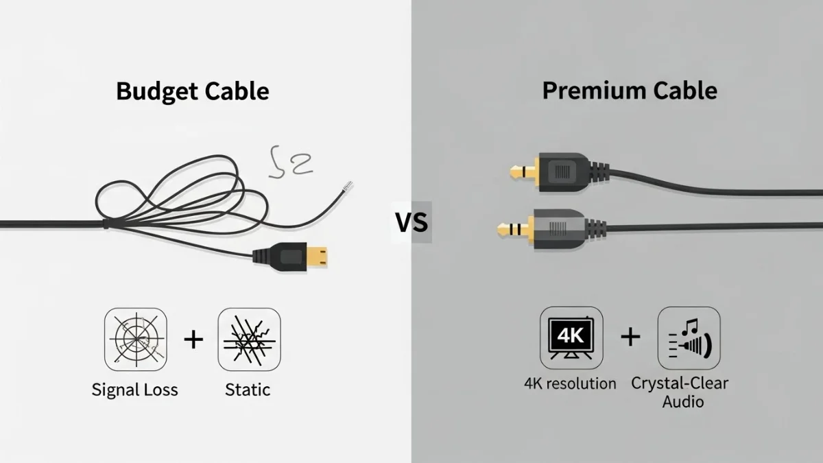 Hình ảnh minh họa các loại cáp tín hiệu giá rẻ với lõi dây kém chất lượng.