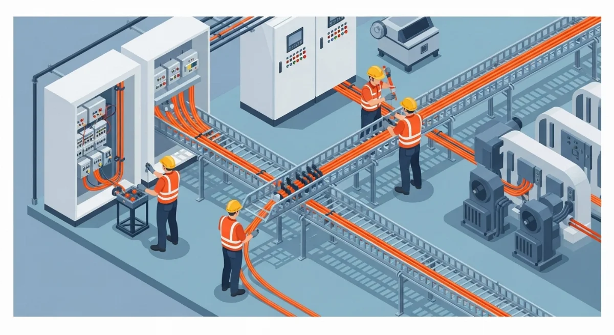 Kỹ thuật viên thực hiện bảo trì hệ thống cáp điện