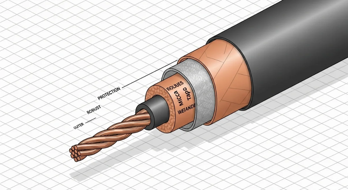 Hình ảnh các lớp bảo vệ và cấu tạo chi tiết cáp điều khiển chống cháy.