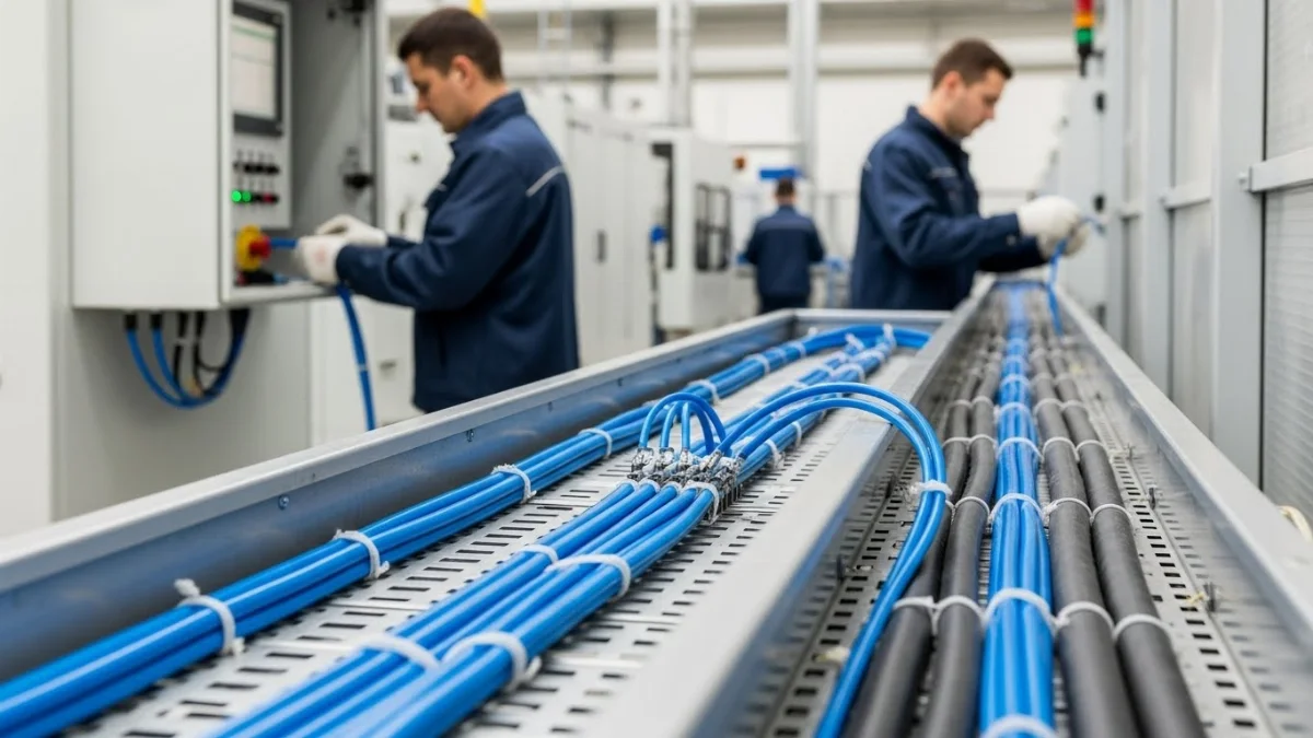 Hình ảnh cáp tín hiệu trong nhà xưởng đảm bảo hoạt động ổn định