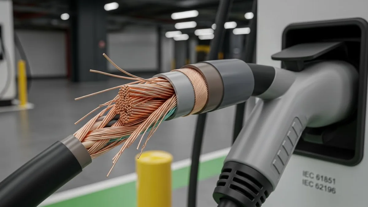 Hình ảnh minh họa các loại dây dẫn trạm sạc xe điện khác nhau