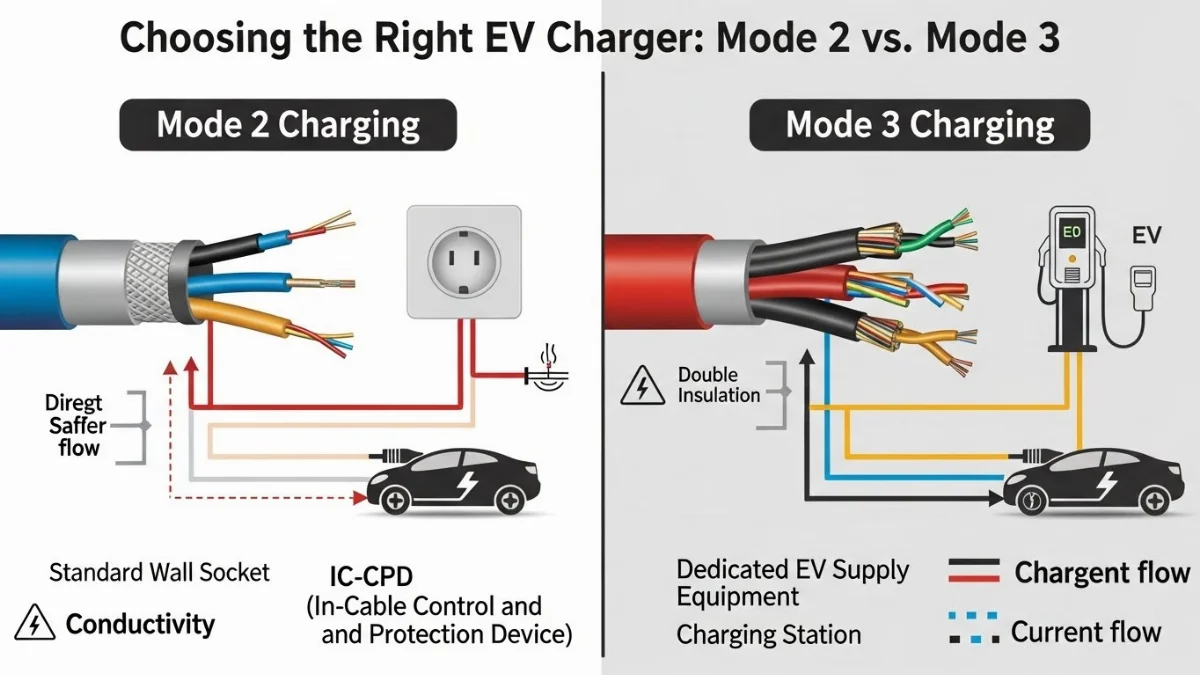 Lựa chọn cáp sạc Mode 2 hoặc Mode 3 phù hợp với nhu cầu sử dụng