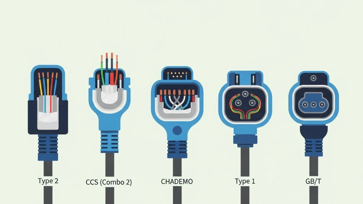 Các chuẩn súng sạc xe điện Type 1, Type 2, CCS, CHAdeMO