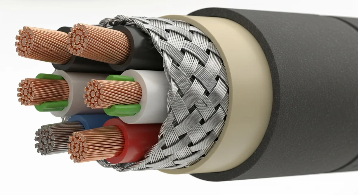 Hình ảnh cấu tạo chi tiết cáp điều khiển có lớp lưới chống nhiễu