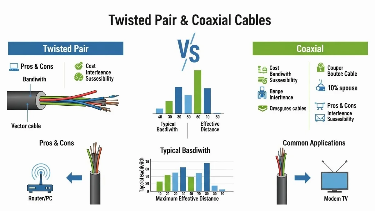 Ứng dụng đa dạng của cáp vặn xoắn trong mạng LAN và cáp đồng trục trong truyền hình