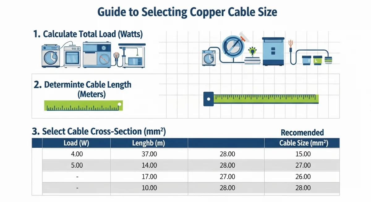 Bảng tra tiết diện cáp lõi đồng theo công suất và dòng điện tải