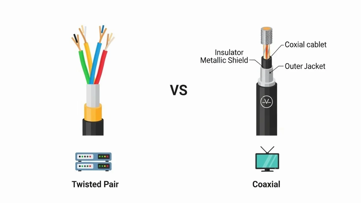 Cấu trúc đồng tâm của cáp đồng trục với lõi, cách điện và lớp vỏ bọc